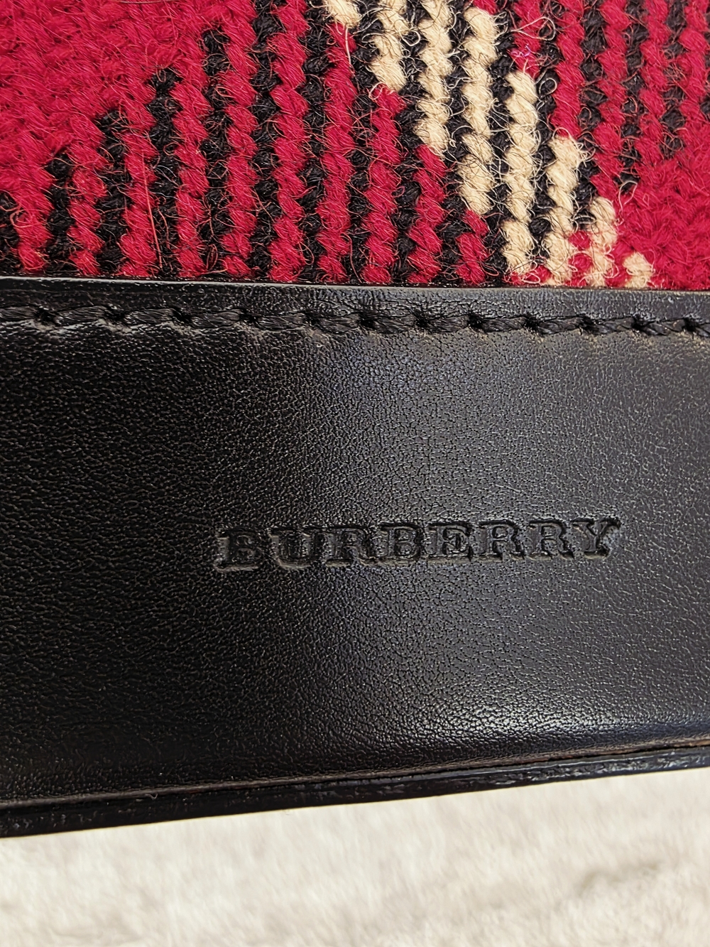 Burberry Red Black Tartan Wool & Genuine Leather Mini Handbag - Picture 8 of 16